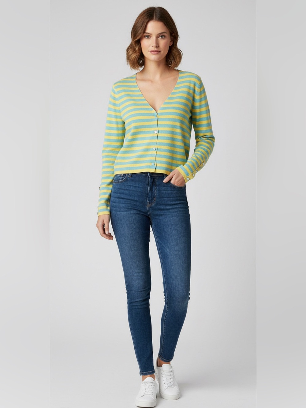 Super soft Roland Striped Yellow and Blue Cardigan